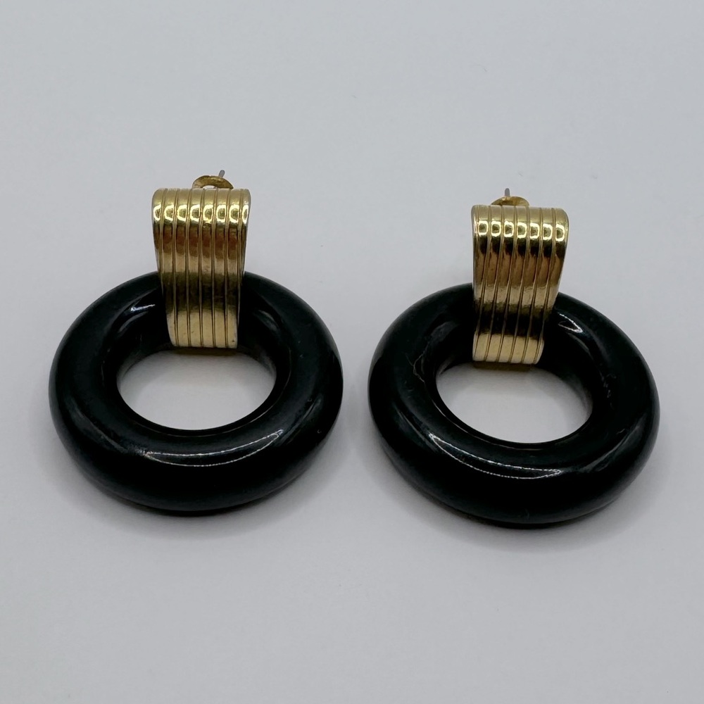 NAPIER Vintage Black & Gold Door Knocker Earrings - Picture 6 of 13